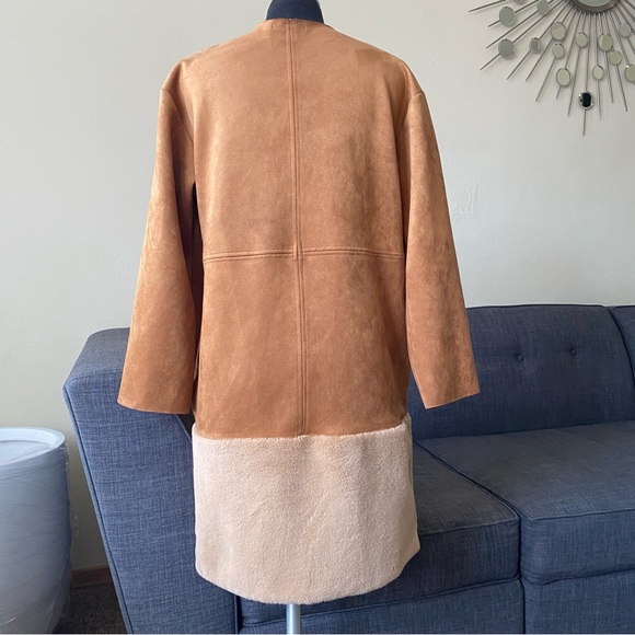 Zara Faux Suede Long Jacket Coat Brown - Picture 3 of 9